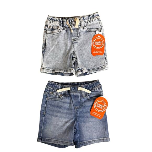 Wonder Nation 18 Months Denim Elastic Waist Jean Shorts Pockets Lot of 2 - Picture 1 of 5